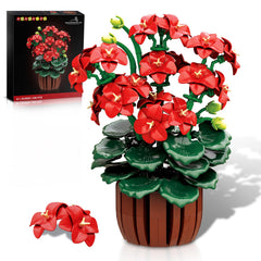 HOGOKIDS geranium building set showcases vibrant flowers for a maintenance-free home decor display.