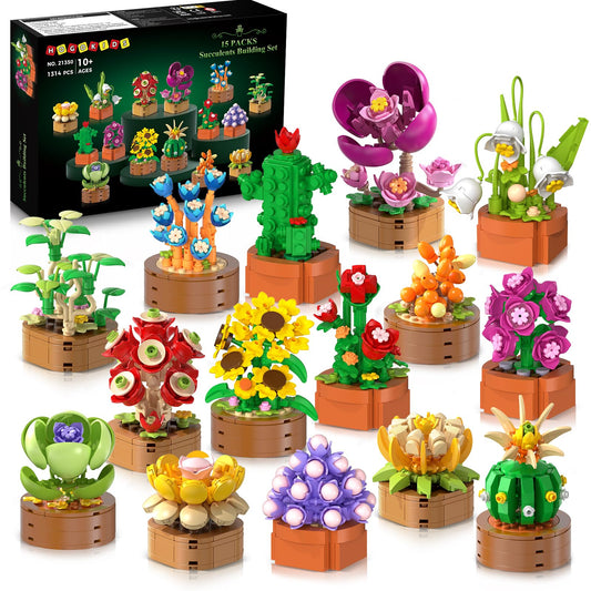 HOGOKIDS flowers-succulents mini build set assembly showcased for a vibrant home display