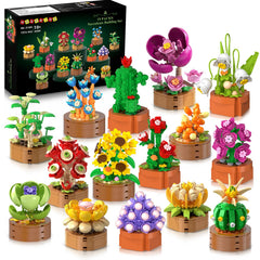 HOGOKIDS flowers-succulents mini build set assembly showcased for a vibrant home display