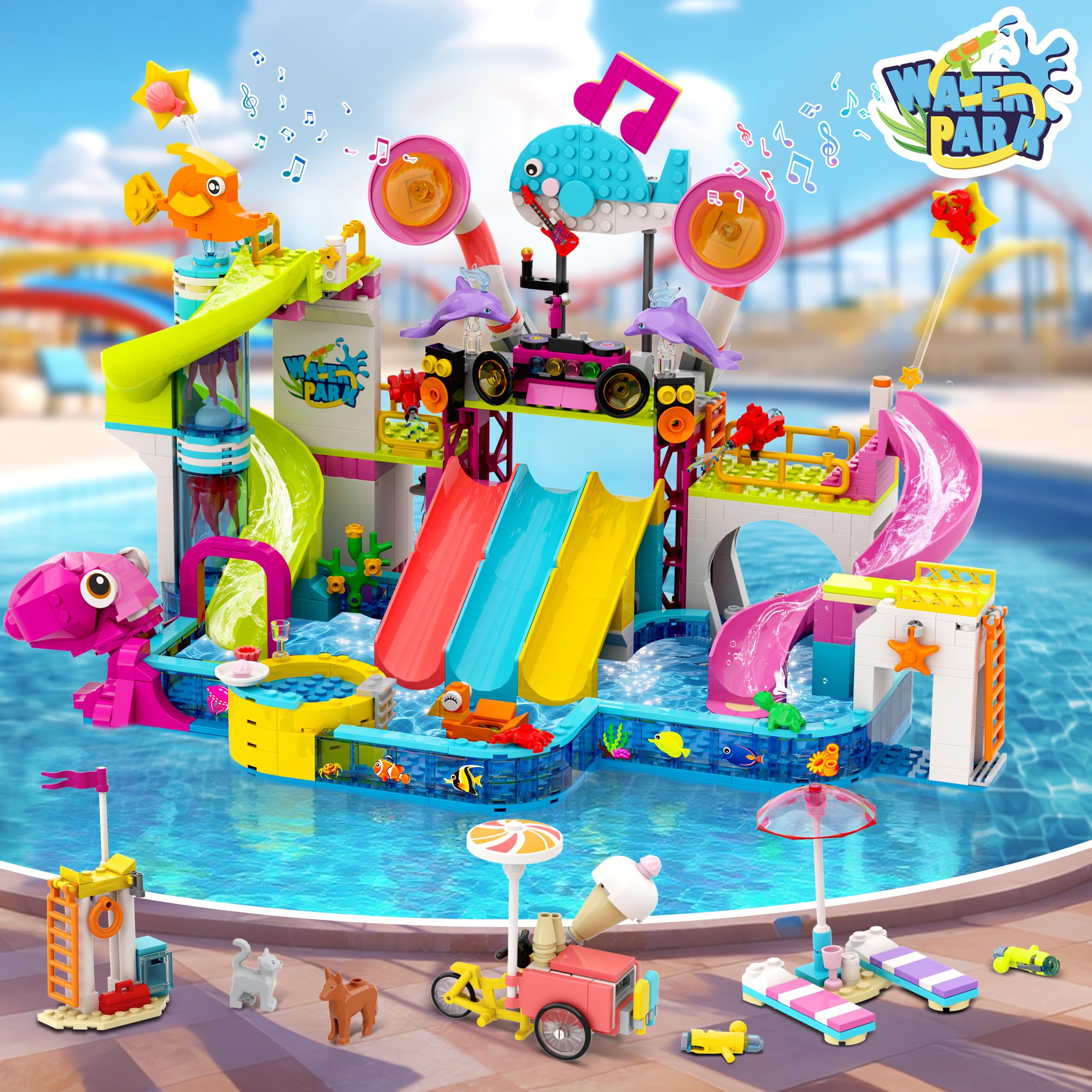 HOGOKIDS Friends Water Park beach chairs and umbrella for rest