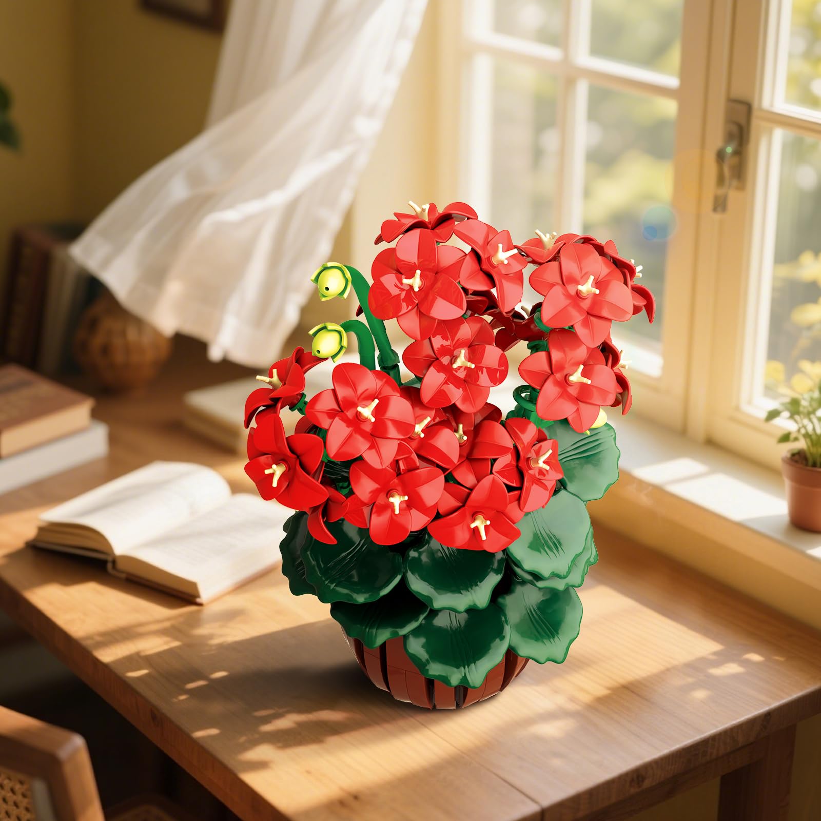 HOGOKIDS lifelike geranium stems and pots offer durable, compact garden display.