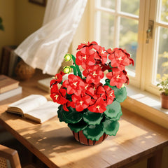 HOGOKIDS lifelike geranium stems and pots offer durable, compact garden display.