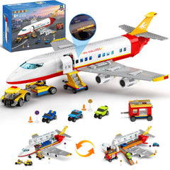 HOGOKIDS plane-building-set led cabin lights create cozy nighttime play scene.
