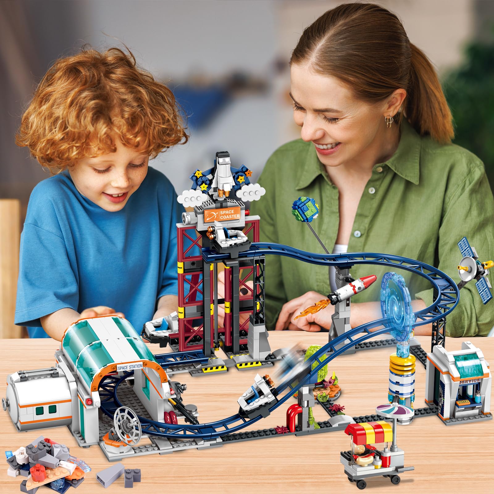 HOGOKIDS Space Roller Coaster ticket station guides pretend entry and organizes play sessions.