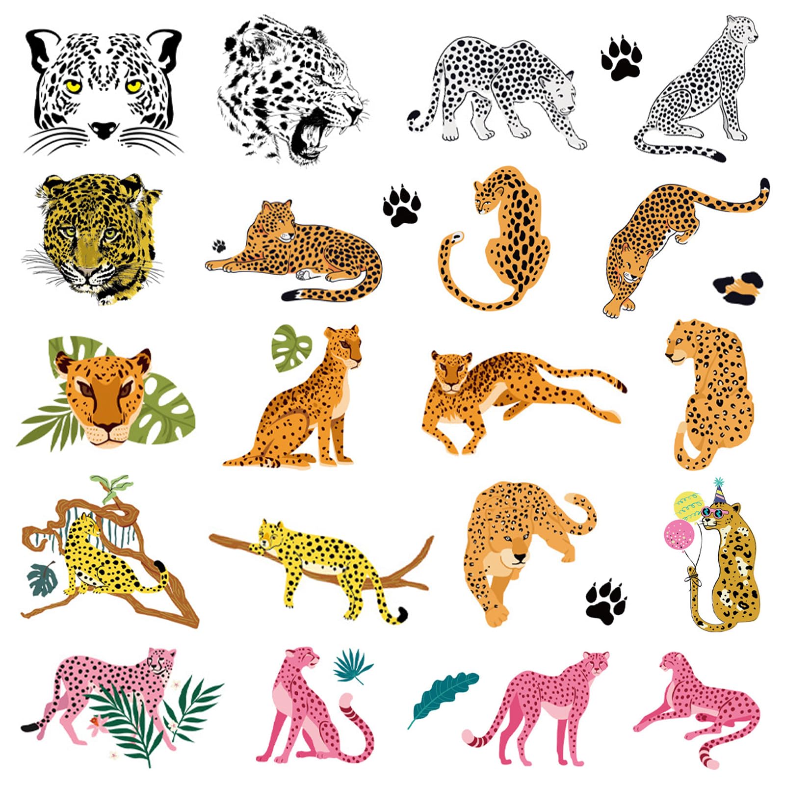 Hohamn Cheetah Tattoos for Kids sheet display with jungle designs