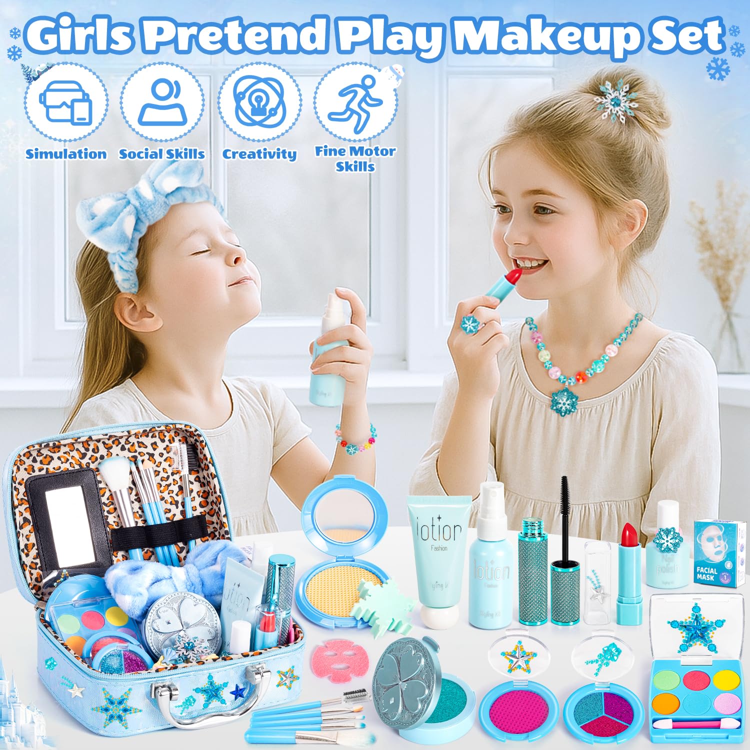 Hohosunlar pressed powder with star puff for realistic pretend makeup experiences.