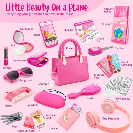 Hohosunlar travel purse set shows wallet, play money, and cards for creative scenarios.