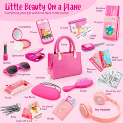 Hohosunlar travel purse set shows wallet, play money, and cards for creative scenarios.