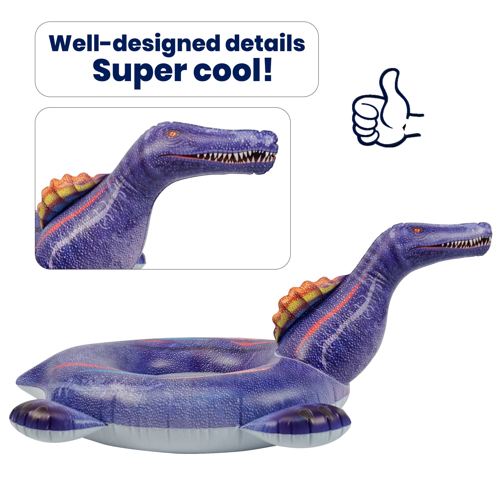 HOHQB Spinosaurus pool float close-up highlights lifelike texture and durability