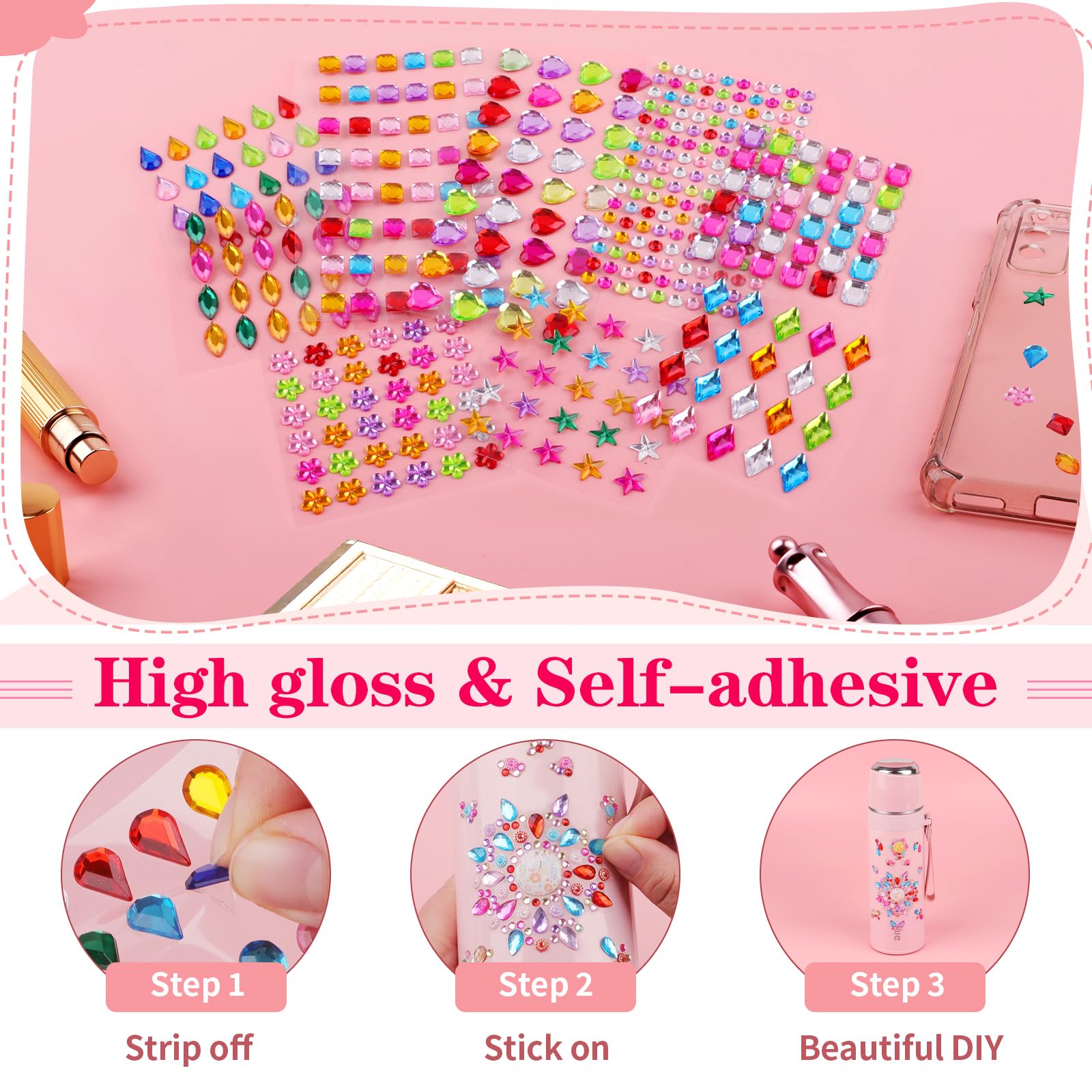 Hoiny varied shapes gem stickers enable creative layouts on projects.
