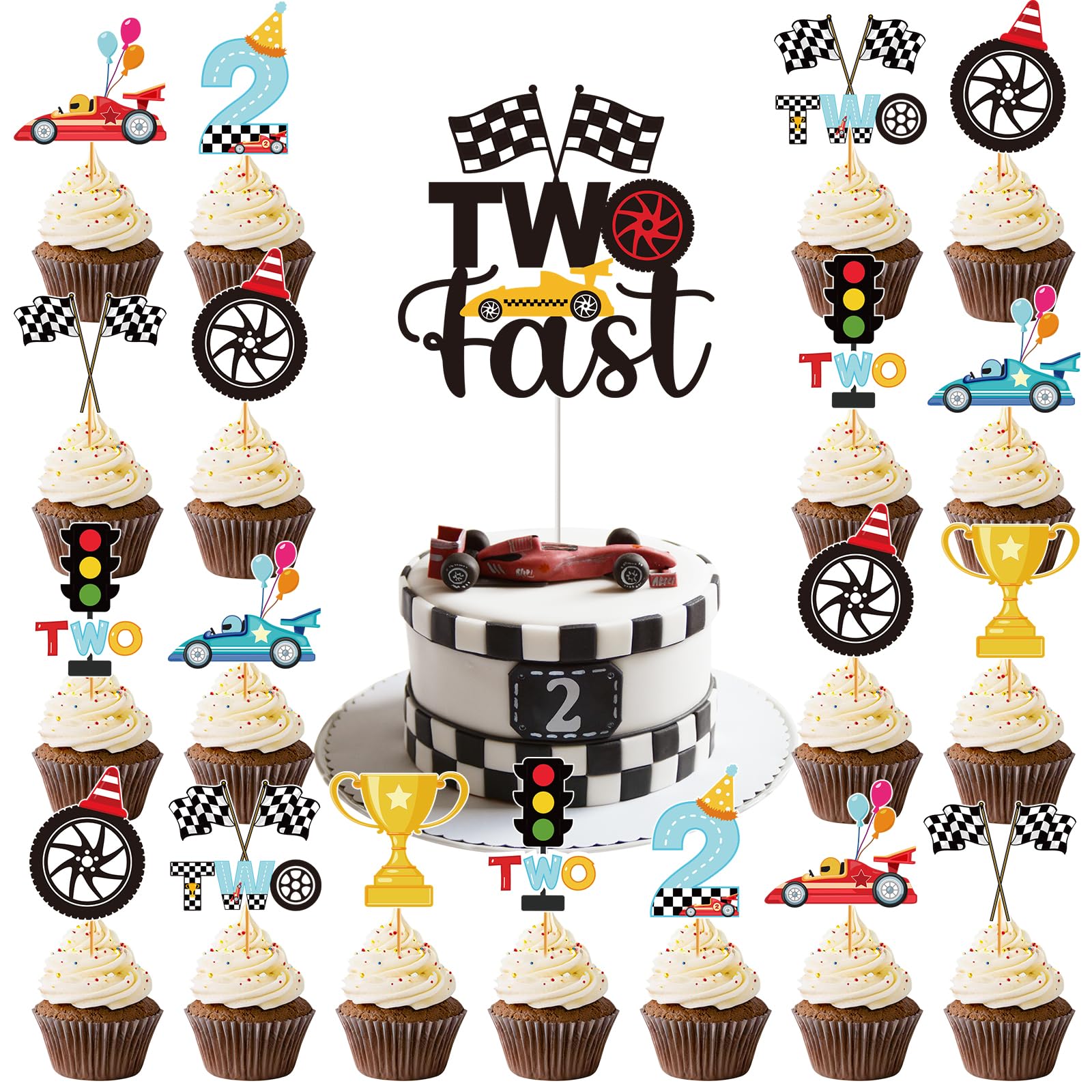 Hokinaa two fast cake topper large for instant party centerpiece.