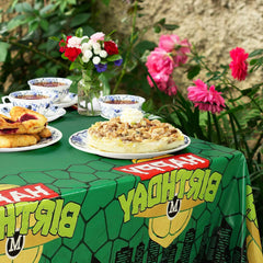 Hokoad turtle party tablecloth fits most rectangular tables at 54x108 inches.