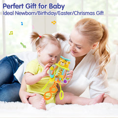 HOLA 7-in-1 sensory toy for 0–12 months with varied play options.