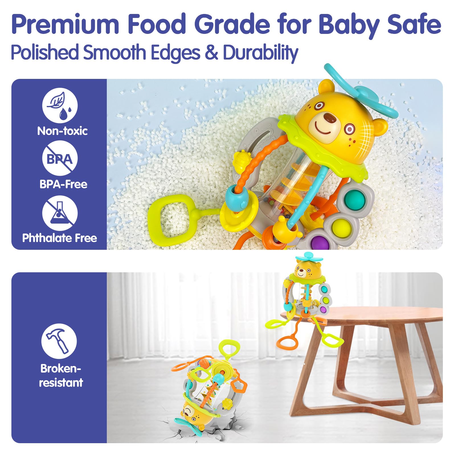 HOLA baby teether rings provide safe chewing during sensory exploration.