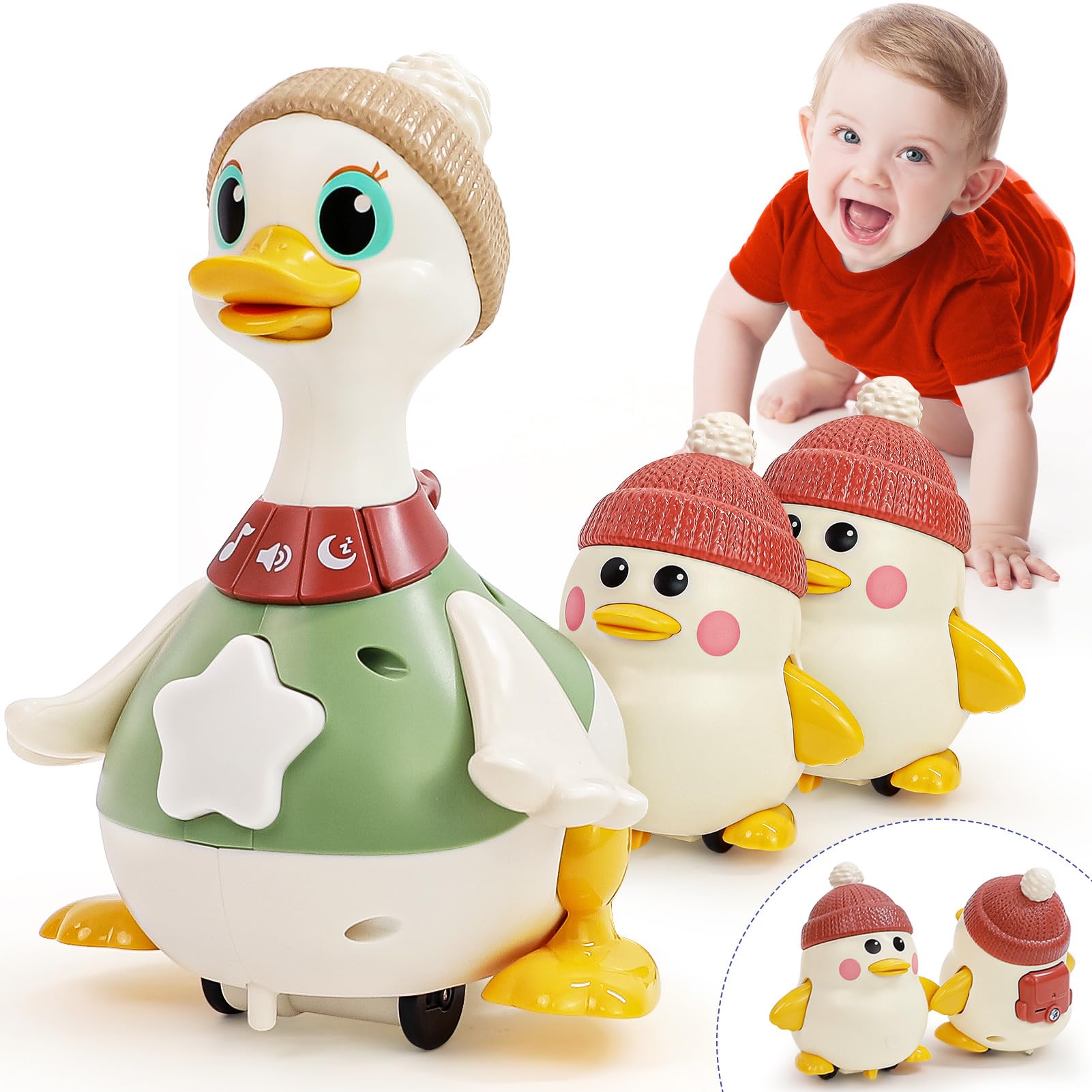 HOLA duck toy GO mode with lights and music encourages crawling