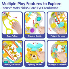 HOLA sensory toy with pushing turning and spinning actions for early cognition.