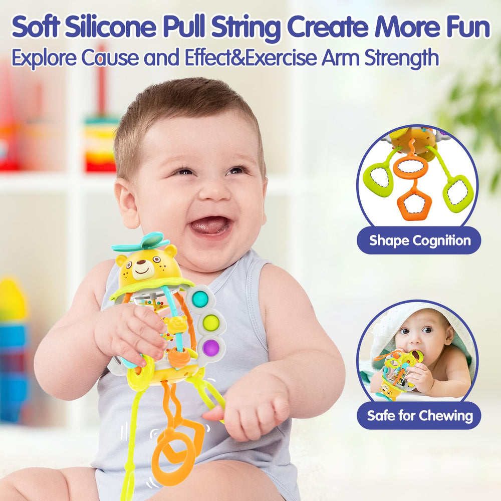 HOLA silicone pull rope with colors and shapes to encourage grasping.