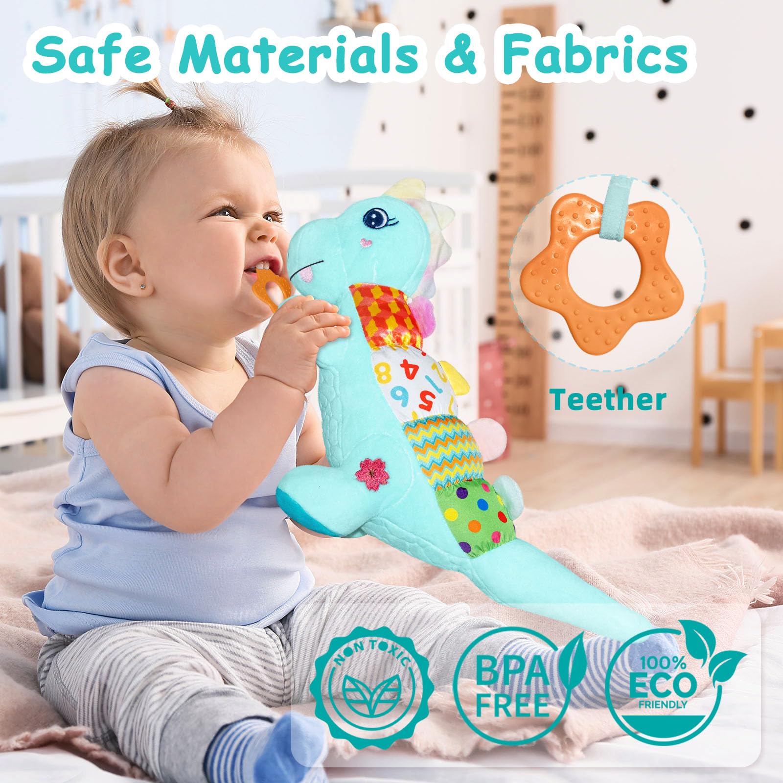 Holaxander Baby Dino plush back crinkles for rich sensory feedback