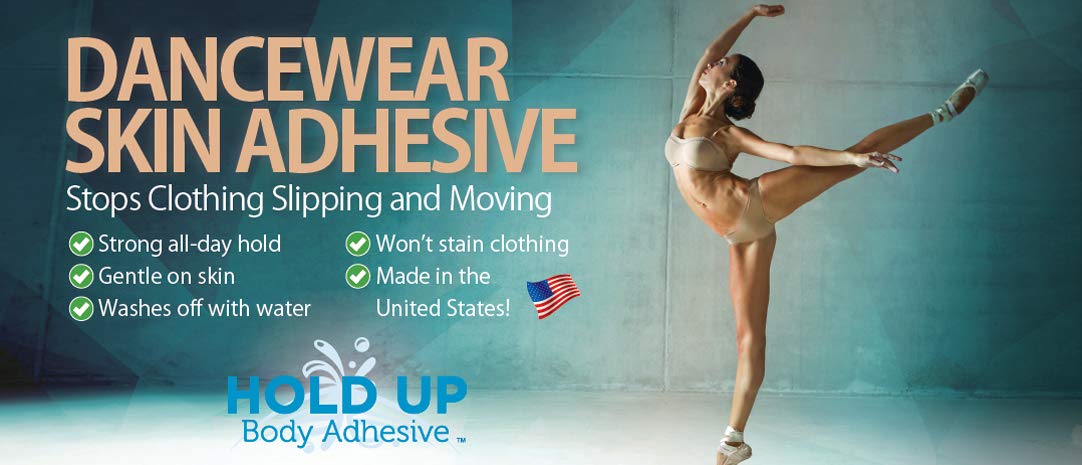 Hold Up Body Adhesive used with compression socks during performance.