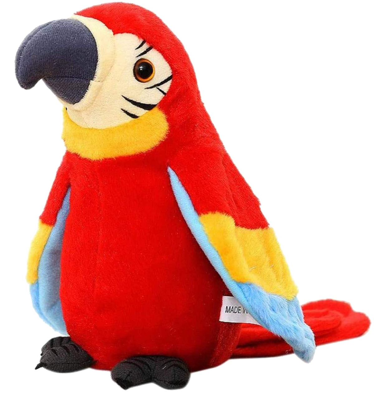 Holiberty Talking Macaw plush close-up shows soft fabric for cozy play