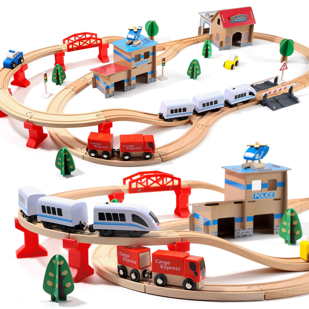 HOLYFUN electric toddler train set 88-piece kit for imaginative play