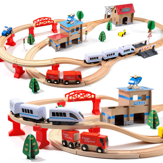 HOLYFUN electric toddler train set 88-piece kit for imaginative play