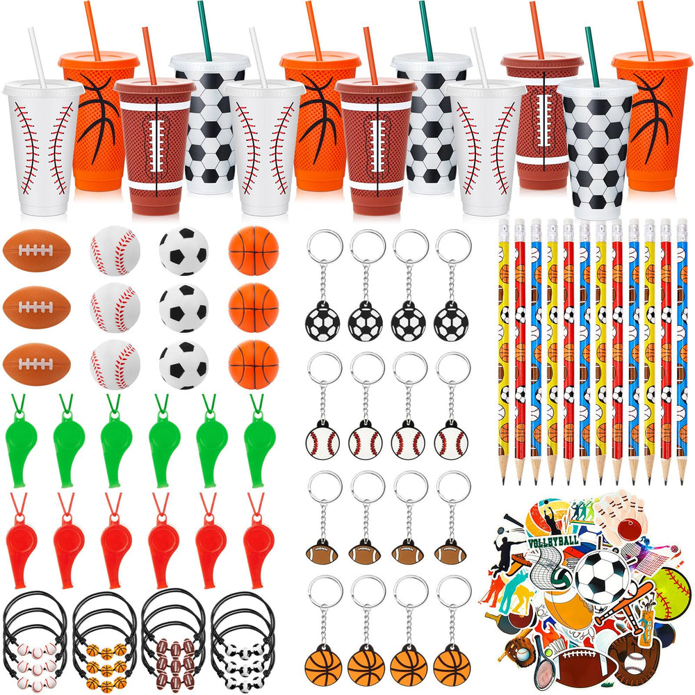 Hollowfly 12-piece sports cups with lids and straws for effortless party favors