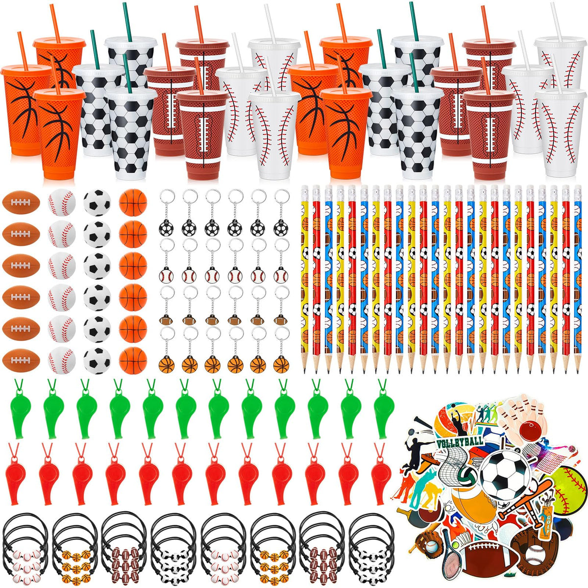 Hollowfly 24-piece sports cups with lids and straws for spill-free party drinks.