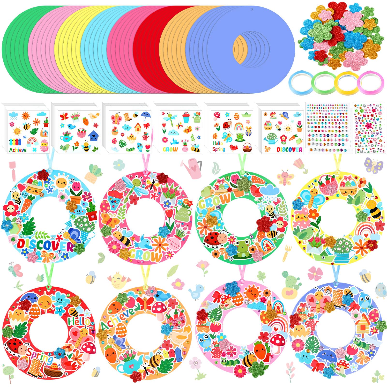 Hollowfly 48 sets spring wreath craft kit, complete contents for group DIY