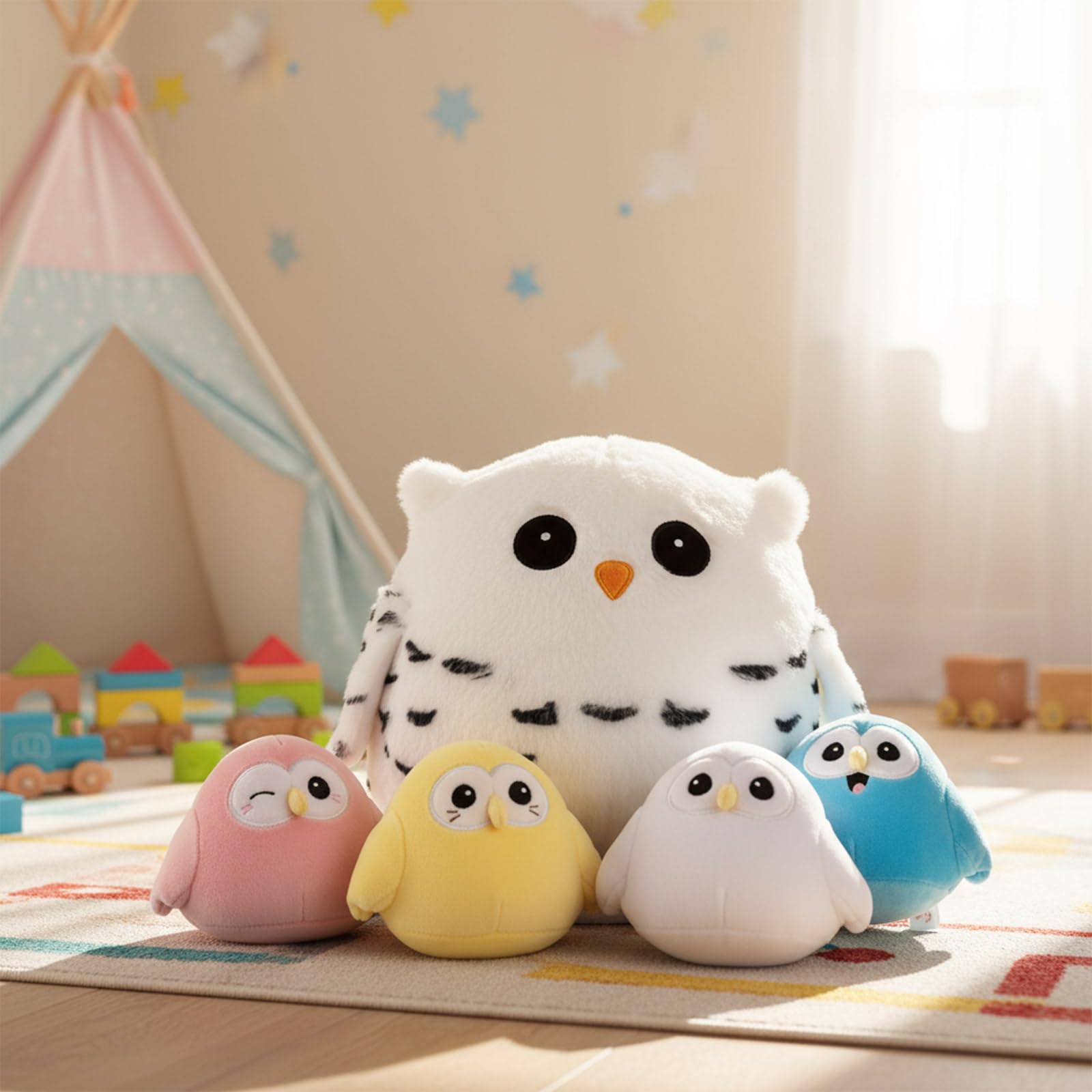 Hollowfly Easter Owls pastel blue baby owl 4 inch for imaginative play.