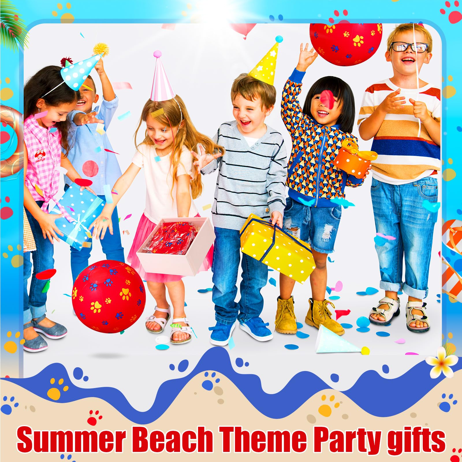 Hollowfly beach ball with dog paw motif boosts summer fun at pool and beach.