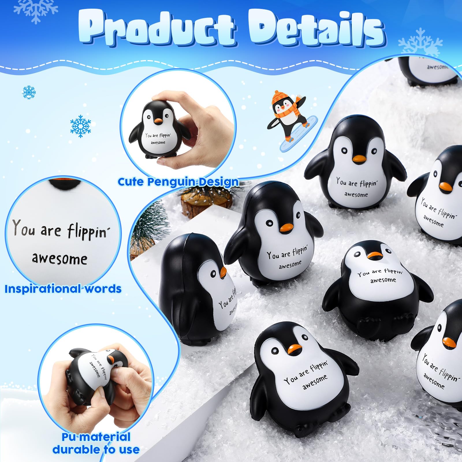 Hollowfly penguin stress ball closeup shows durable PU material for reliable squeezes.