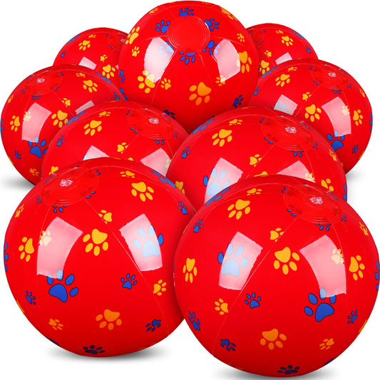 Hollowfly red dog paw beach ball close-up for pool play and party decor.