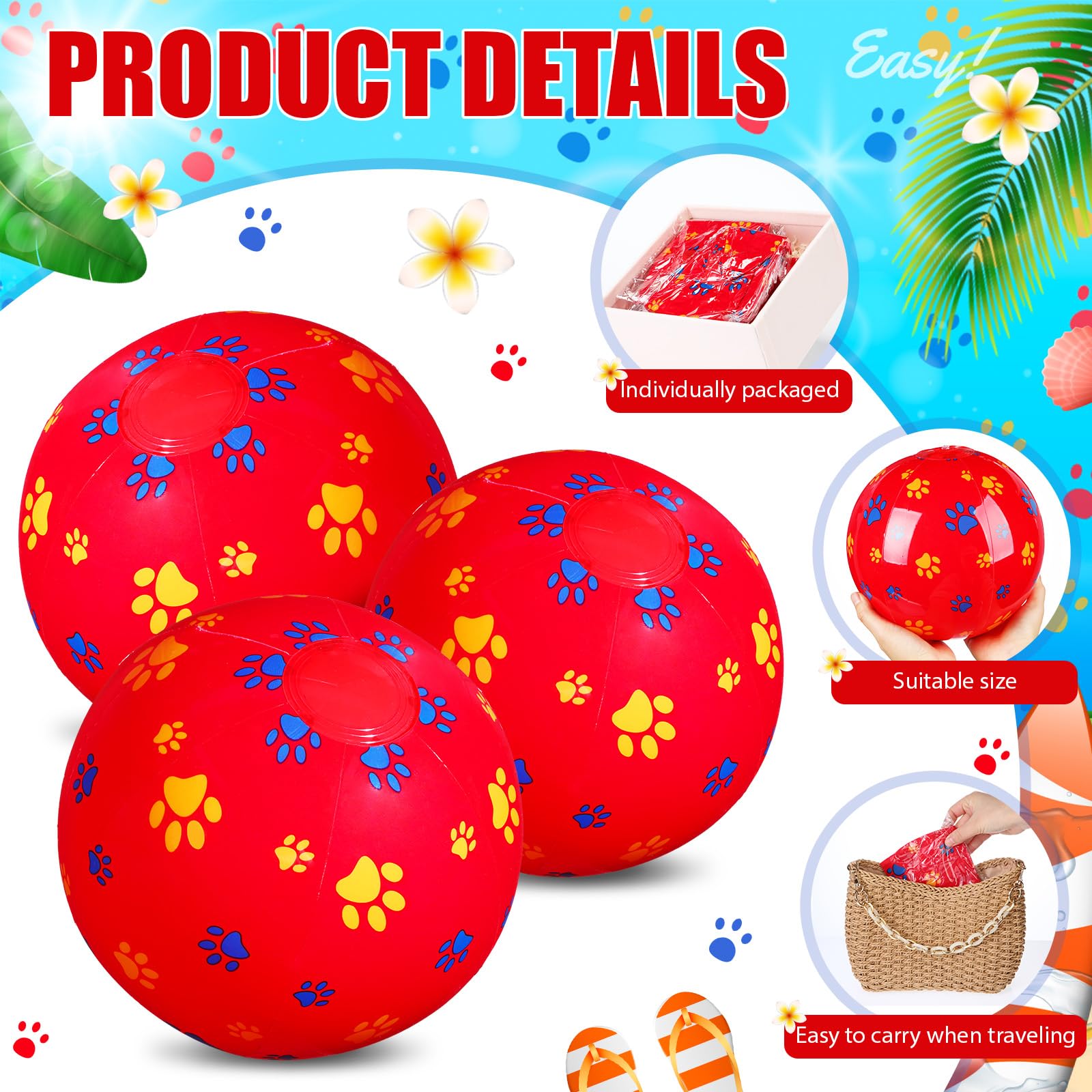 Hollowfly red dog paw beach ball bulk pack supports summer games and classroom activities.