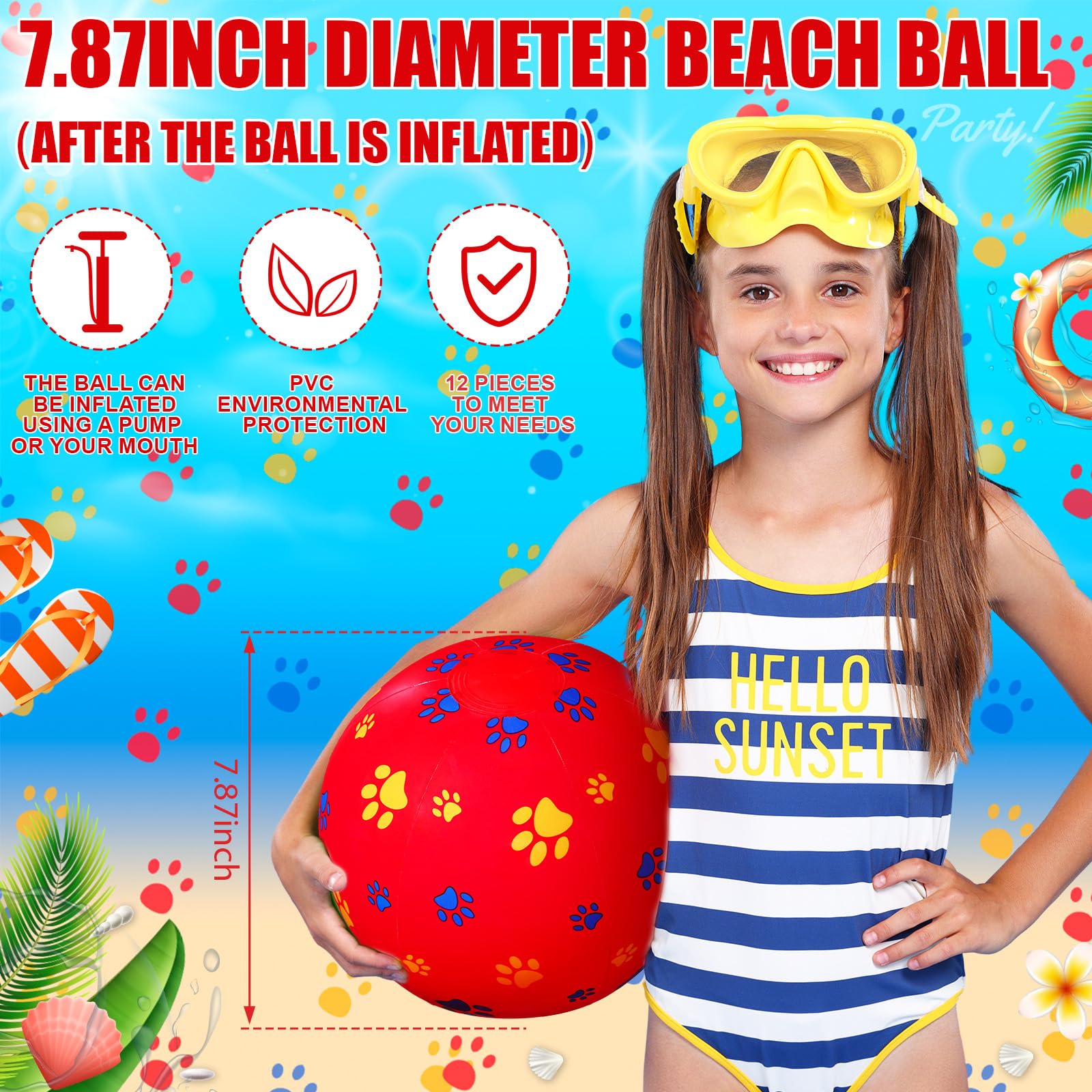 Hollowfly red dog paw beach ball pattern close-up for playful theme parties.