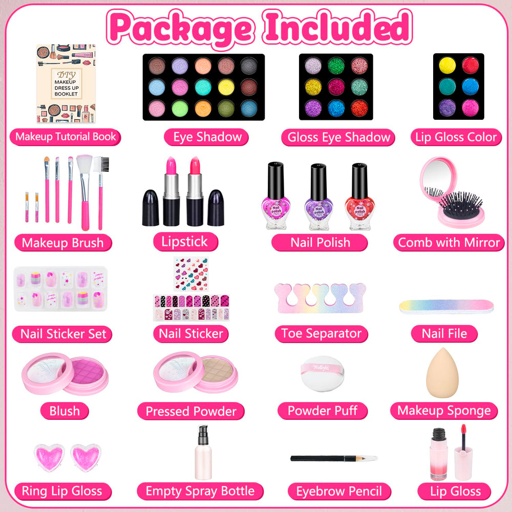 Hollyhi 59 Pcs makeup kit open with colorful tools for dress-up play
