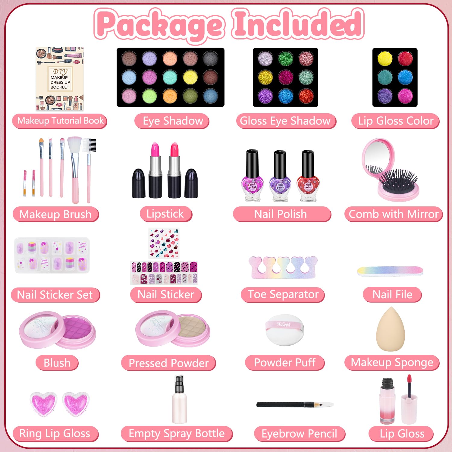 Hollyhi 59Pcs - open pink case highlights large storage for easy organization.