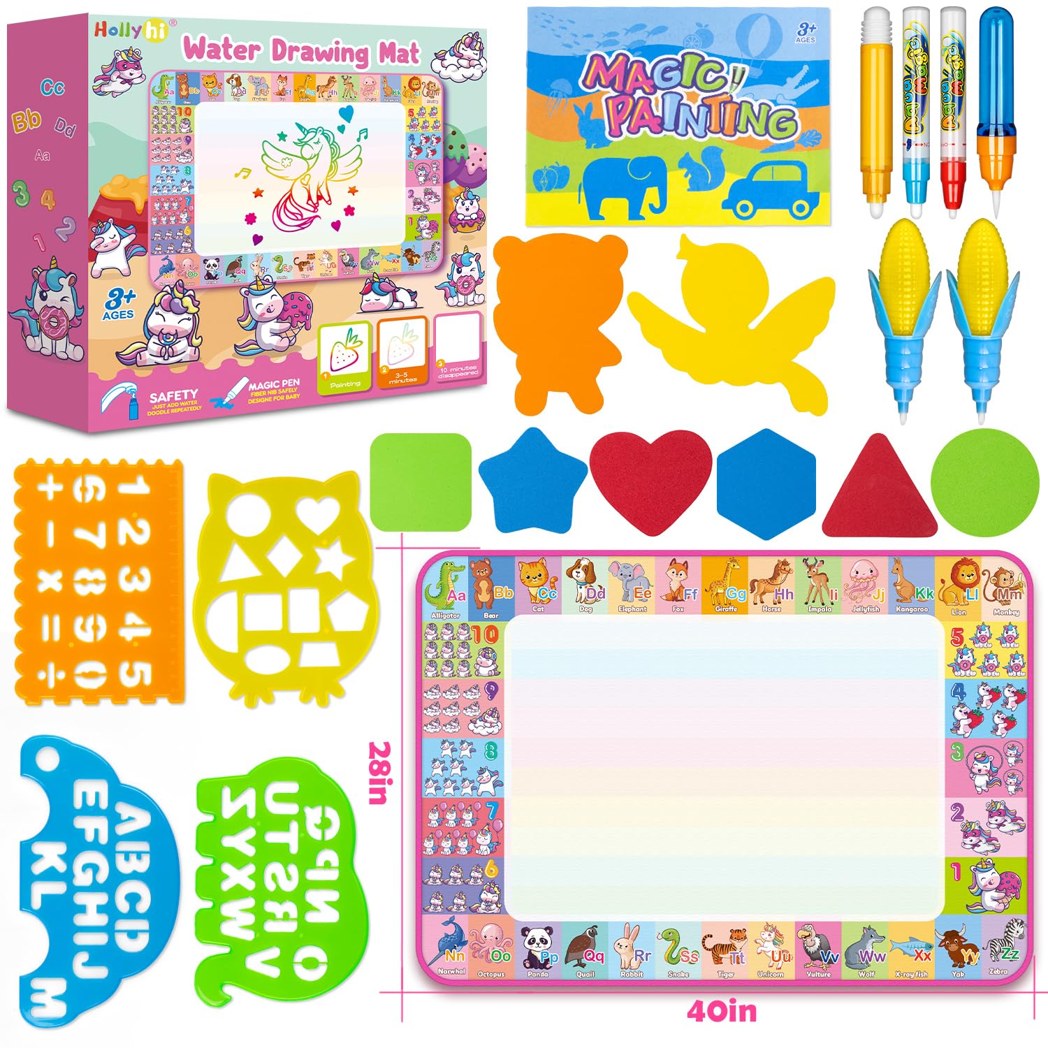 Hollyhi Aqua Water Doodle Mat kids using on the floor for collaborative drawing.
