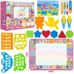 Hollyhi Aqua Water Doodle Mat kids using on the floor for collaborative drawing.
