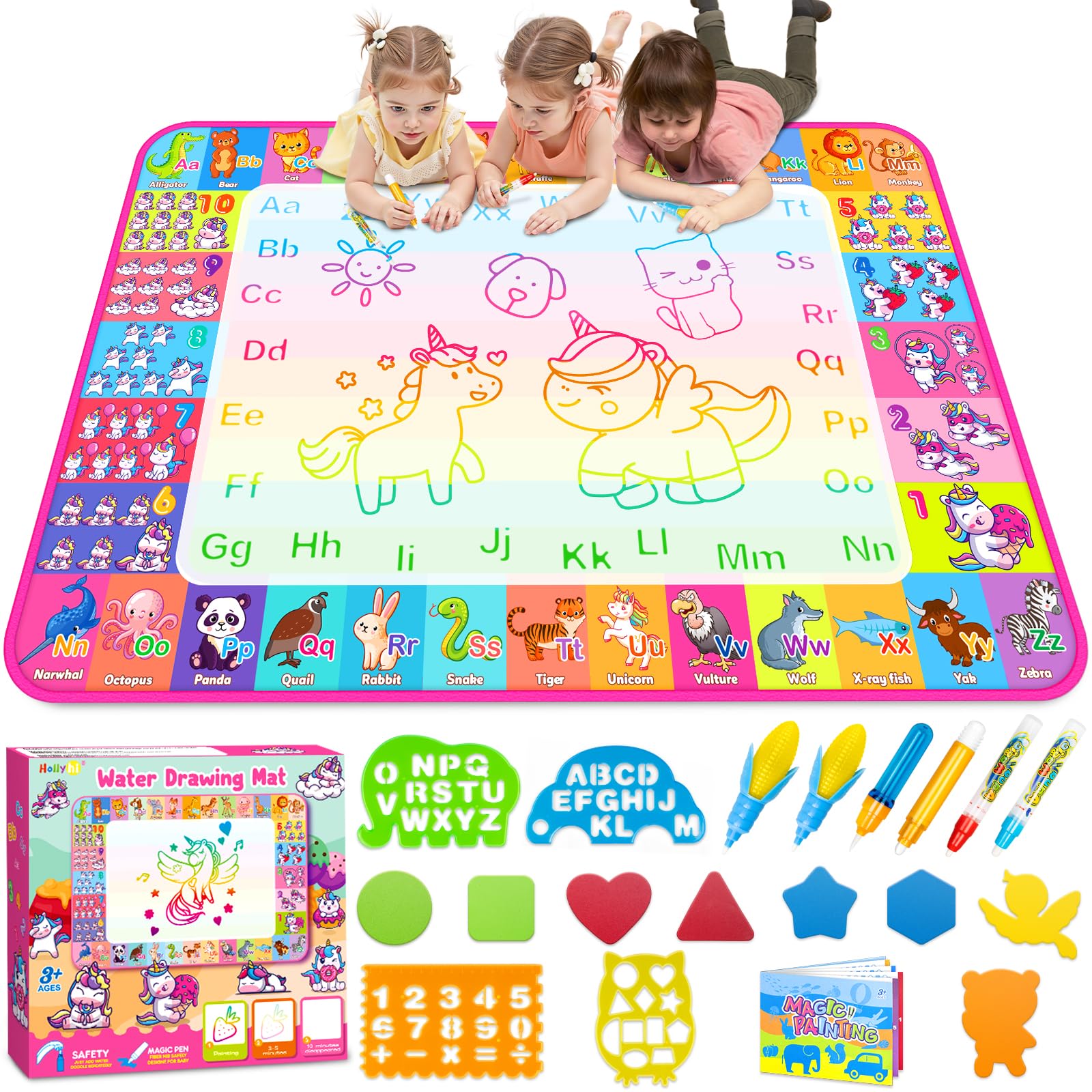 Hollyhi Aqua Water Doodle Mat main view shows spacious play surface for shared art.