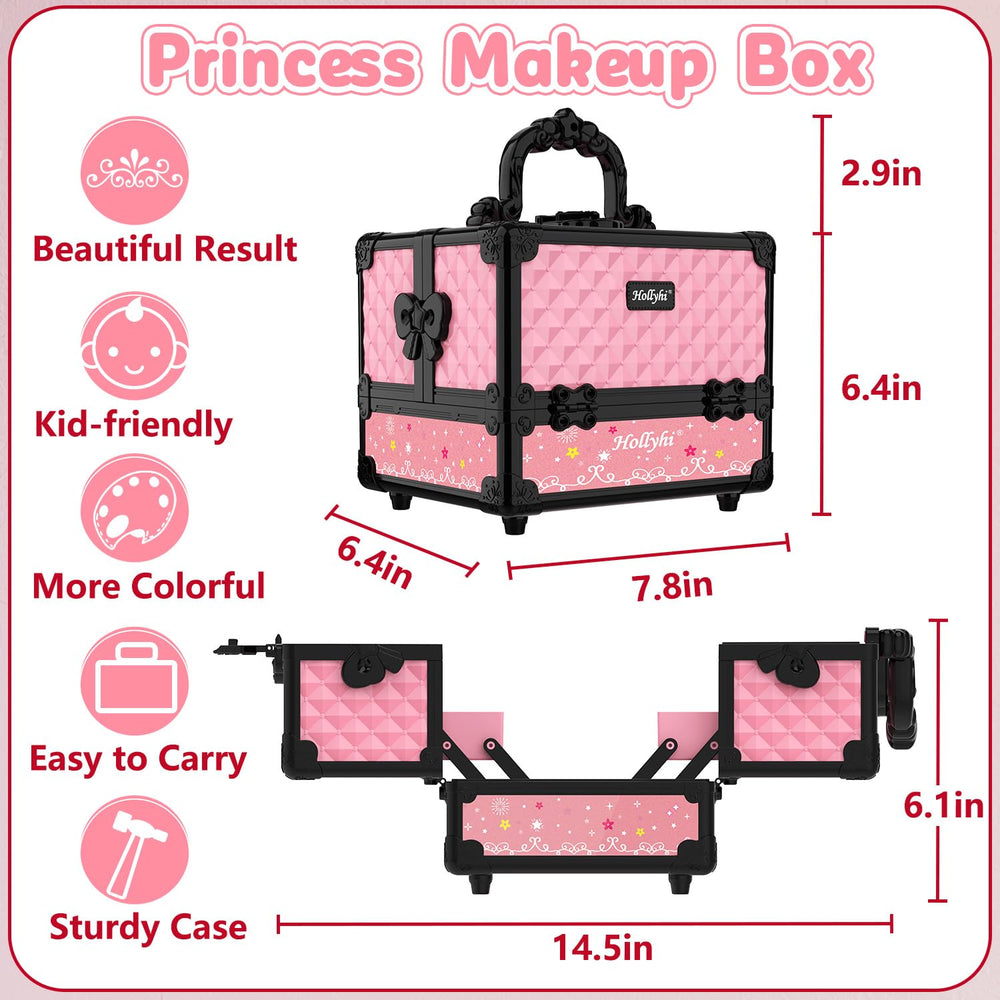 Bright pink color adds fun visual cue for pretend makeup time.