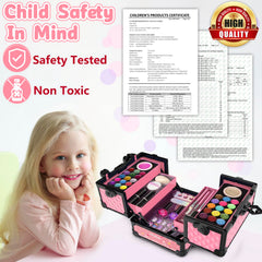 Child-friendly, washable makeup set enables safe dress-up play.