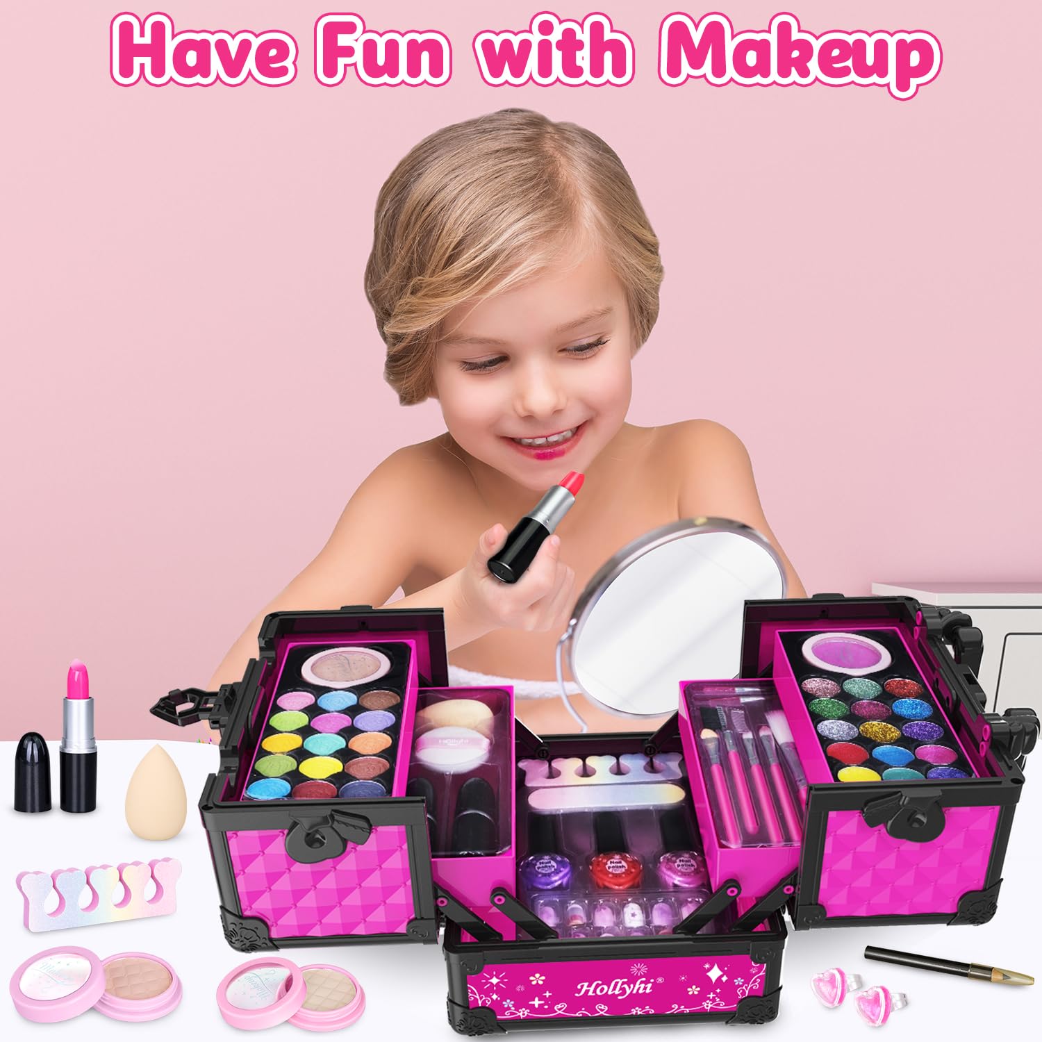 Hollyhi safety-certified kids makeup encouraging washable, mess-free fun