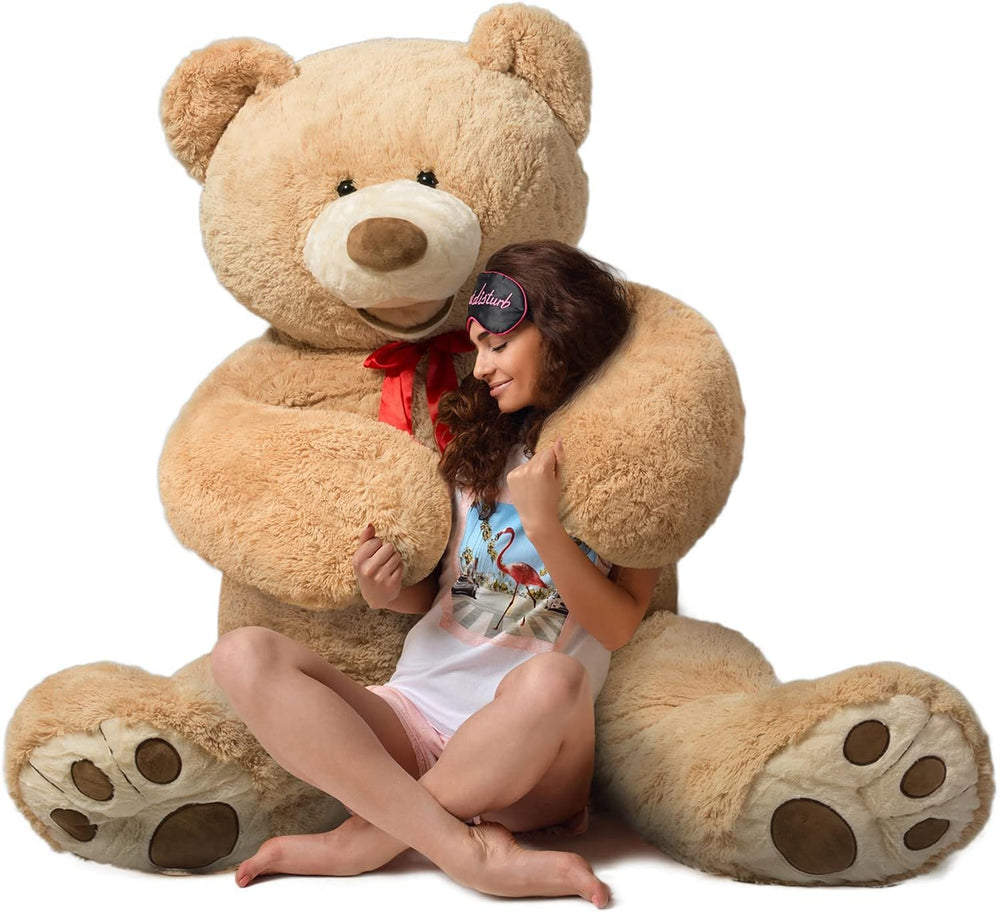 HollyHOME 5ft giant teddy bear with red bowtie, ideal cuddle companion.