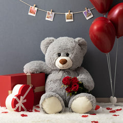 HollyHOME big teddy bear gray plush fabric texture shows ultra-soft material for cozy moments.