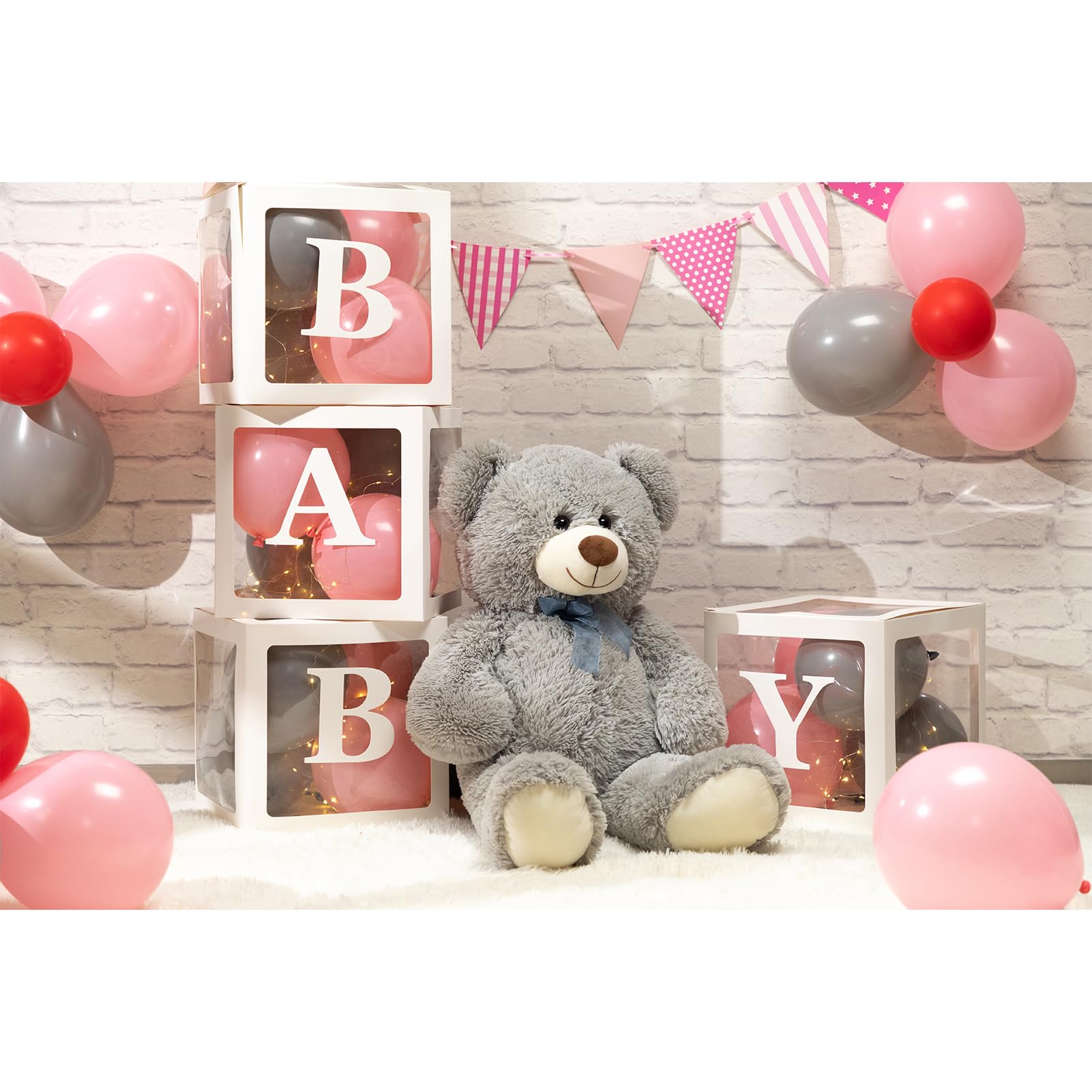 HollyHOME big teddy bear gray securely stitched eyes and bow ensure long-lasting charm.