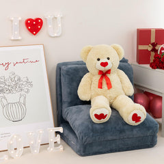 HollyHOME teddy bear with red heart pads close-up for gifting