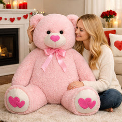 HollyHOME teddy bear heart-nose satin bow close-up, cute detailing