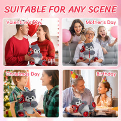 HollyHOME husky holding balloon, romantic gift for Valentine’s Day.