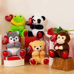HollyHOME panda plush holding-heart balloon detail for Valentine gifting.